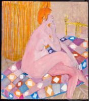 Femme assise sur lit - isorel - 54x48cm